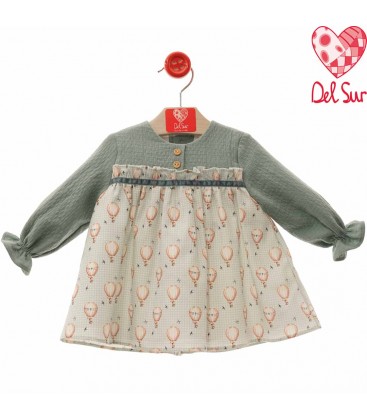 Del Sur - Vestido para bebé Cleopatra verde empolvado