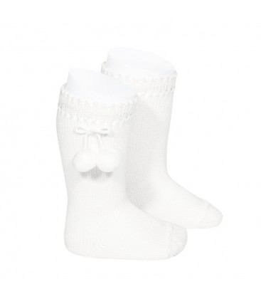 Cóndor - Calcetines altos perlé con borlas - Blanco