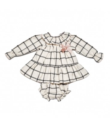 Valentina Bebés - Vestido cuadros crudo y gris
