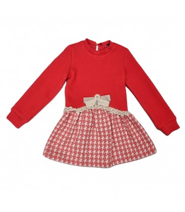 Nekenia - Vestido niña pata de gallo rojo
