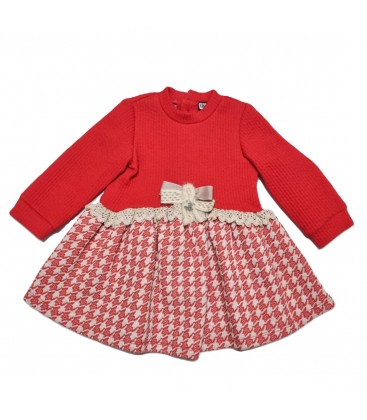 Nekenia - Vestido bebé pata de gallo rojo