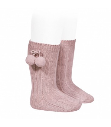 Cóndor - Calcetines altos acanalados con borlas - Rosa palo