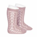Cóndor - Calcetines altos perlé calados - Rosa palo