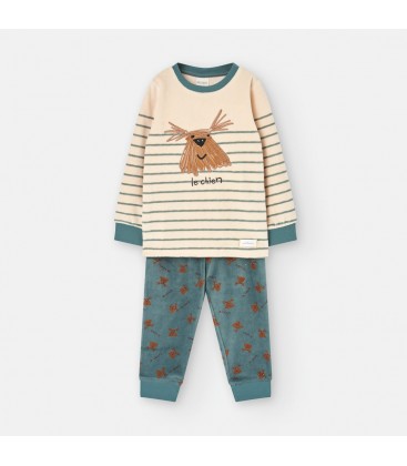 Waterlemon - Pijama Infantil Crema y Gris con Perrito Bordado