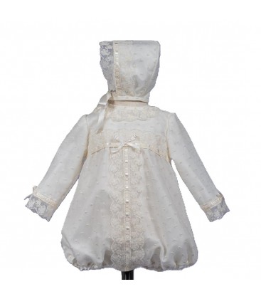 Misha Baby - Pelele de Bautizo Organza Topos con Capota