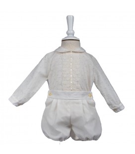 Misha Baby - Conjunto de Bautizo Camisa Organza Topos y Pantalones