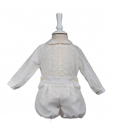 Misha Baby - Conjunto de Bautizo Camisa Organza Topos y Pantalones