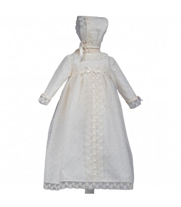 Misha Baby - Faldón de bautizo Organza Topos con Capota