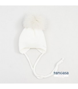 Pangasa Baby - Gorro Punto Orejero Pompón Pelo Natural Color Marfil