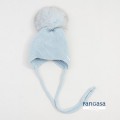 Pangasa Baby - Gorro Punto Orejero Pompón Pelo Natural Color Celeste