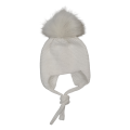 Marialex - Gorro punto blanco con pompón pelo sintético