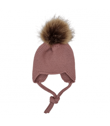 Marialex - Gorro punto rosa empolvado con pompón pelo sintético