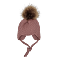 Marialex - Gorro punto rosa empolvado con pompón pelo sintético