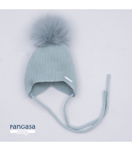 Pangasa Baby - Gorro Punto Orejero Pompón Pelo Natural Color Verde Empolvado