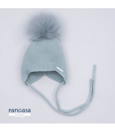 Pangasa Baby - Gorro Punto Orejero Pompón Pelo Natural Color Verde Empolvado