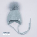 Pangasa Baby - Gorro Punto Orejero Pompón Pelo Natural Color Verde Empolvado
