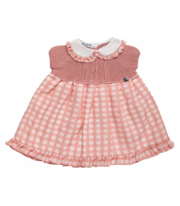 Juliana - Vestido bebé cuerpo de punto cuadritos Rosa Empolvado