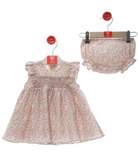 Del Sur - Vestido bebé con braguita "Familia Maldivas" Rosa Empolvado