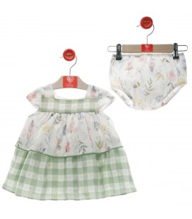 Del Sur - Vestido bebé con braguita "Familia Jamaica" Verde Empolvado