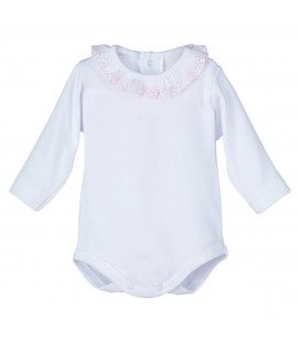 Calamaro Baby - Body bebé M/L cuello puntilla rosa