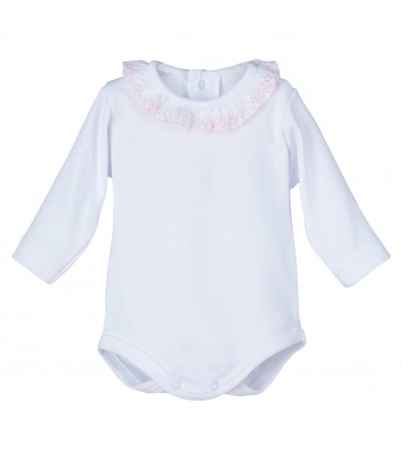 Calamaro Baby - Body bebé M/L cuello puntilla rosa