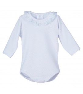 Calamaro Baby - Body bebé M/L cuello puntilla celeste