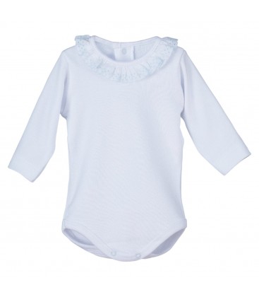 Calamaro Baby - Body bebé M/L cuello puntilla celeste
