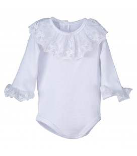 Calamaro Baby - Body Bebé Puntilla Cuello y Mangas Blanco