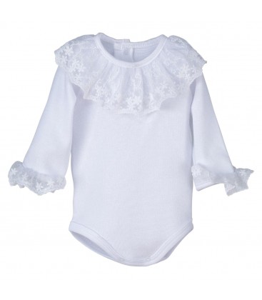Calamaro Baby - Body Bebé Puntilla Cuello y Mangas Blanco