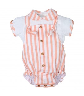 Popys - Conjunto Peto y Blusa Rayas Naranjas