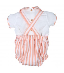 Popys - Conjunto Peto y Blusa Rayas Naranjas