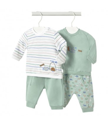 Mayoral Newborn - Conjunto Bebé punto 4 piezas largo color Jade