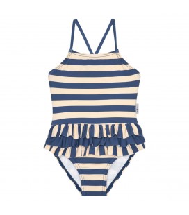 Waterlemon - Bañador Niña Rayas Azul Y Beige Con Volantes