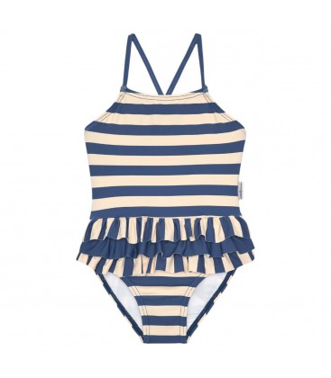 Waterlemon - Bañador Niña Rayas Azul Y Beige Con Volantes