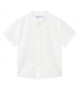 Mayoral - Camisa Manga Corta Cuello Mao Lino Blanco Para Bebé Niño