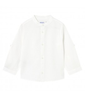 Mayoral - Camisa Manga Larga Lino Cuello Mao Blanco Para Bebé Niño