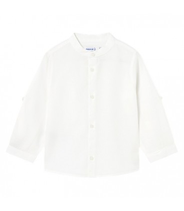 Mayoral - Camisa Manga Larga Lino Cuello Mao Blanco Para Bebé Niño