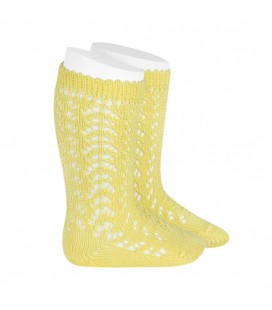 Cóndor - Calcetines altos perlé calados - Limoncello
