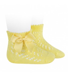 Cóndor - Calcetines cortos de Perlé calados con lazo - Limoncello