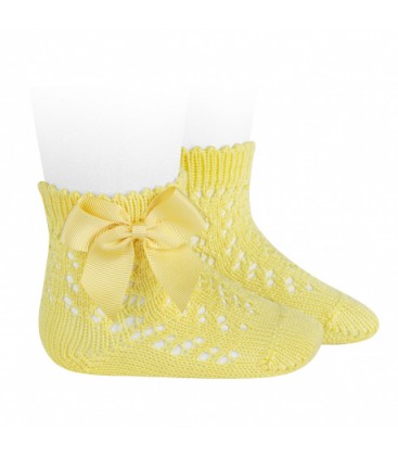 Cóndor - Calcetines cortos de Perlé calados con lazo - Limoncello