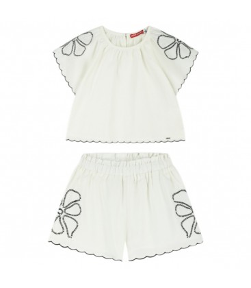 Energiers - Conjunto de camisa manga corta y short con bordados para niña color crudo