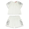 Energiers - Conjunto de camisa manga corta y short con bordados para niña color crudo