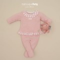 Pangasa Baby - Conjunto primera puesta con volante estampado cuadros color rosa empolvado