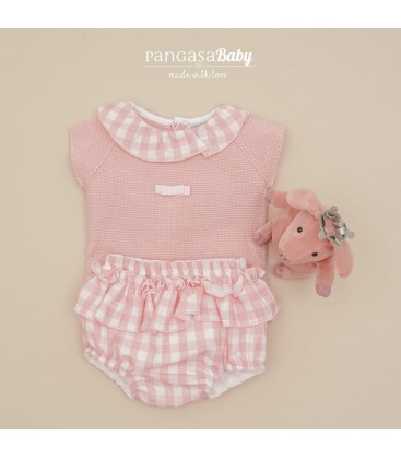 Pangasa Baby - Conjunto con braguita estampado cuadros color rosa empolvado