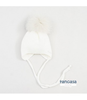 Pangasa Baby - Gorro Punto Orejero Pompón Pelo Natural Color Marfil