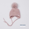 Pangasa Baby - Gorro Punto Orejero Pompón Pelo Natural Color Rosa Vintage