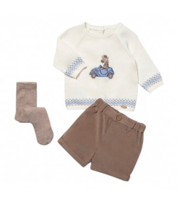 Mayoral Newborn - Conjunto pantalón corto y leotardos crudo bombón