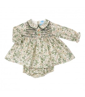 SARDON - Vestido bebé floral verde con braguita
