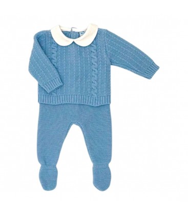 SARDON - Conjunto bebé de punto azul con polaina