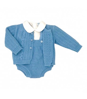 SARDON - Conjunto bebé de punto azul con chaqueta y ranita
